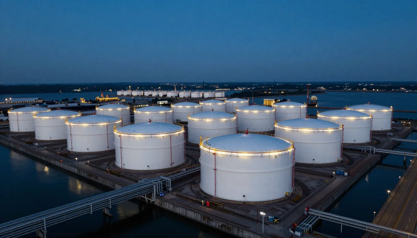Bulk storage tanks at an energy terminal
